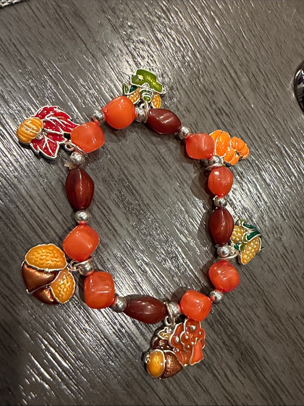 Autumn Charm Orange and Brown Beaded Stretch Bracelet